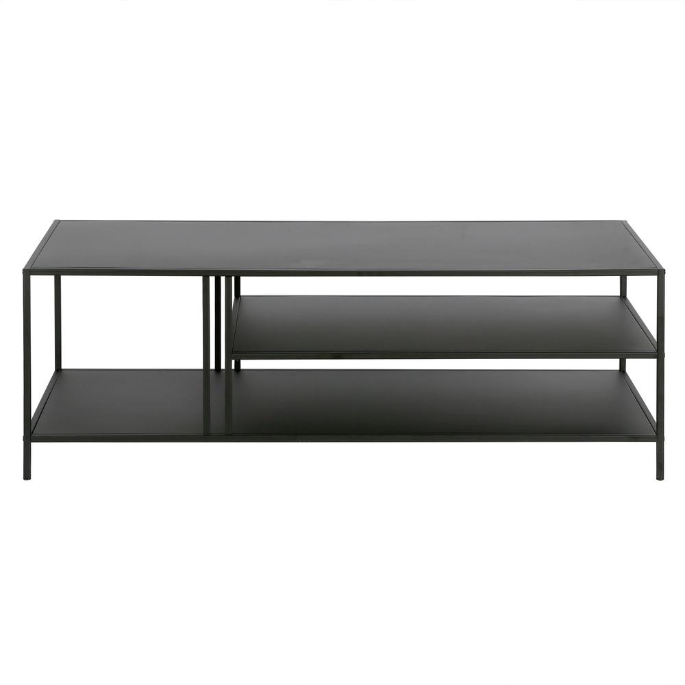 48" Black Steel Coffee Table With Two Shelves. Picture 3
