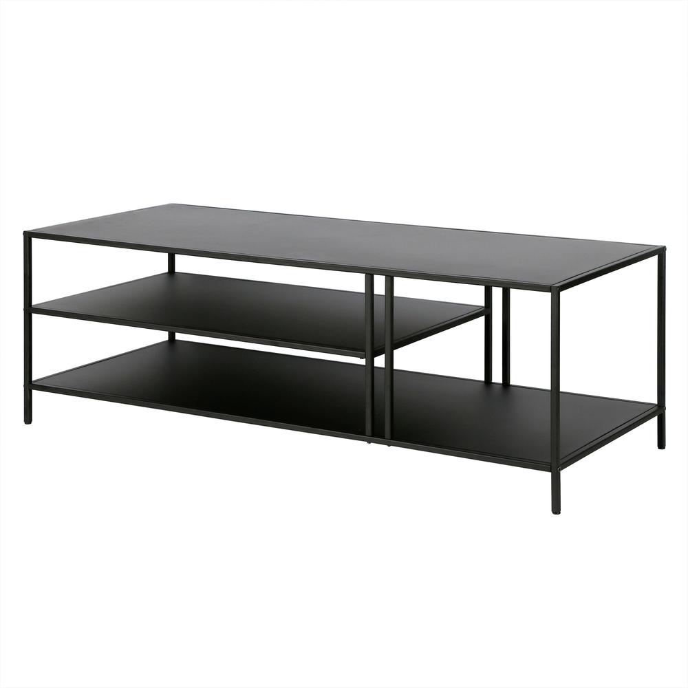 48" Black Steel Coffee Table With Two Shelves. Picture 4