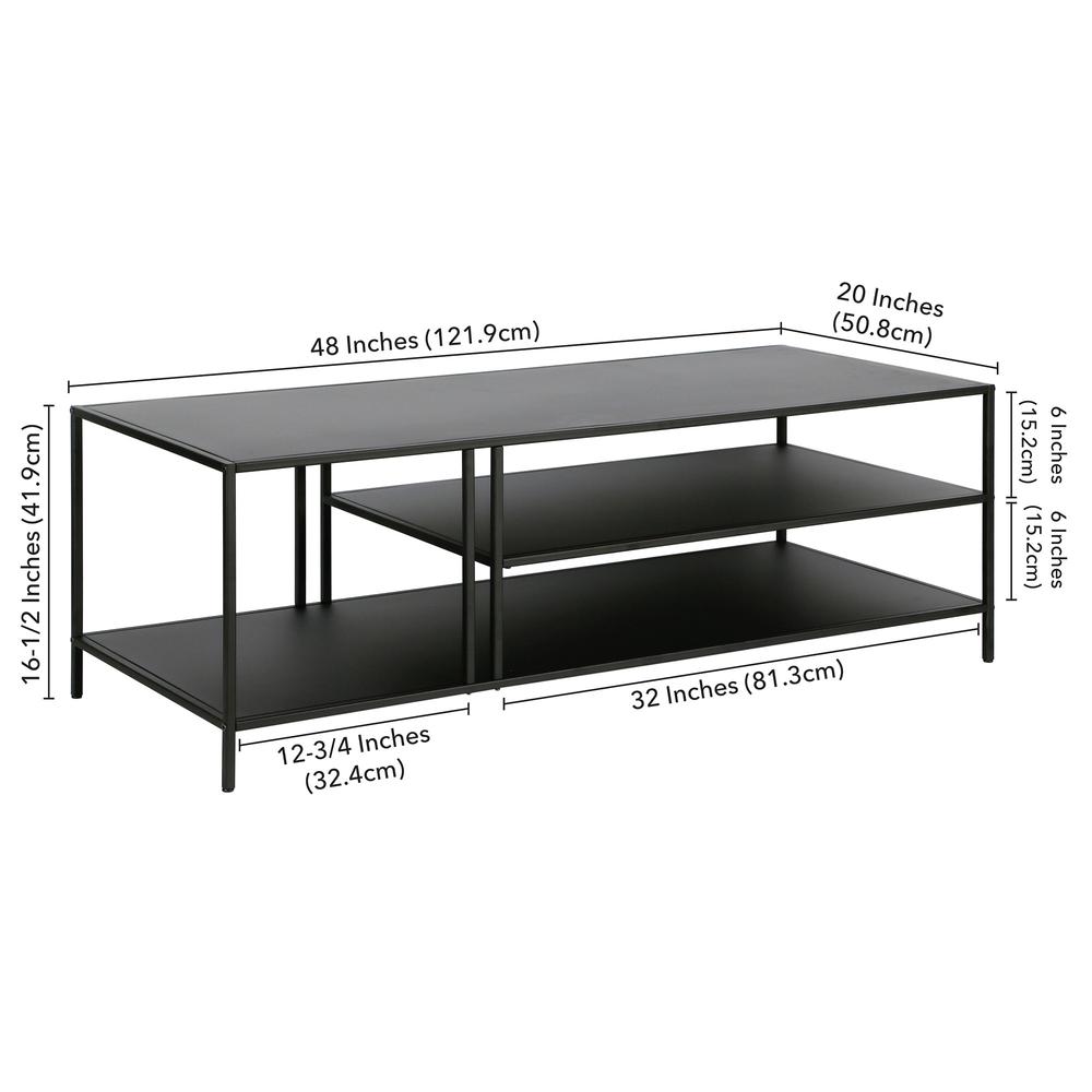 48" Black Steel Coffee Table With Two Shelves. Picture 8