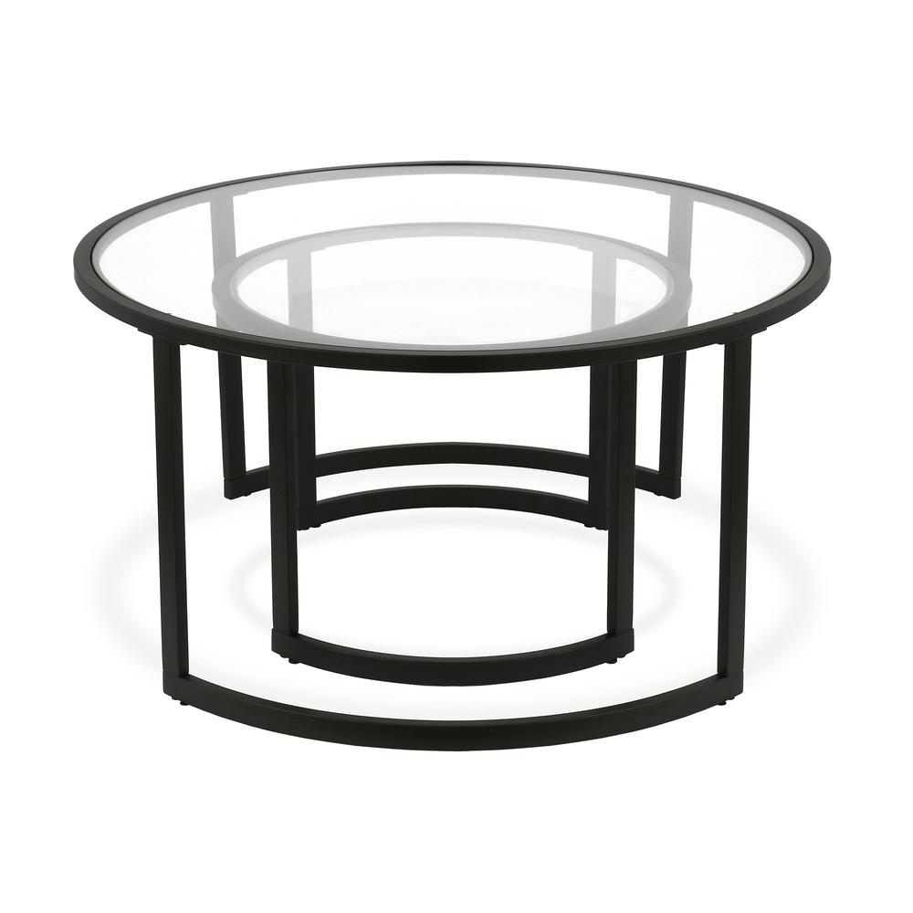 Set of Two 36" Black Glass And Steel Round Nested Coffee Tables. Picture 4