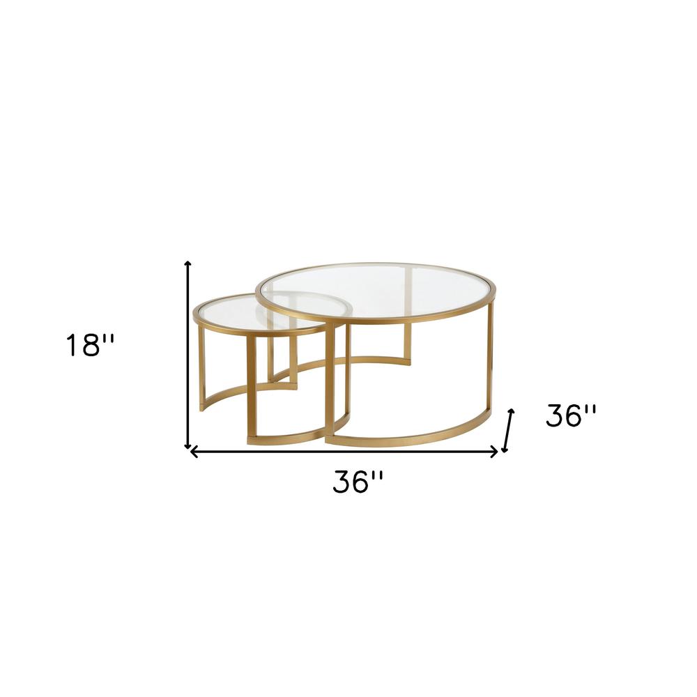 Set of Two 36" Gold Glass And Steel Round Nested Coffee Tables. Picture 8