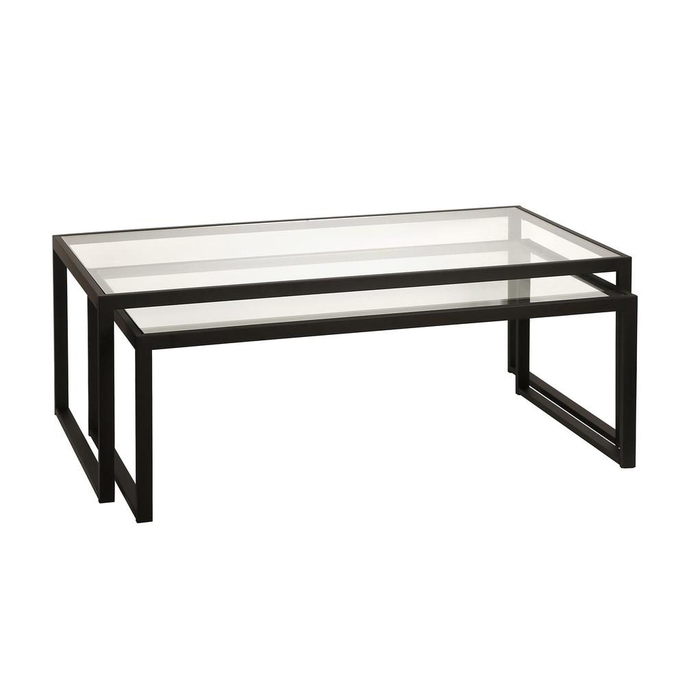 Set of Two 46" Black Glass And Steel Nested Coffee Tables. Picture 1
