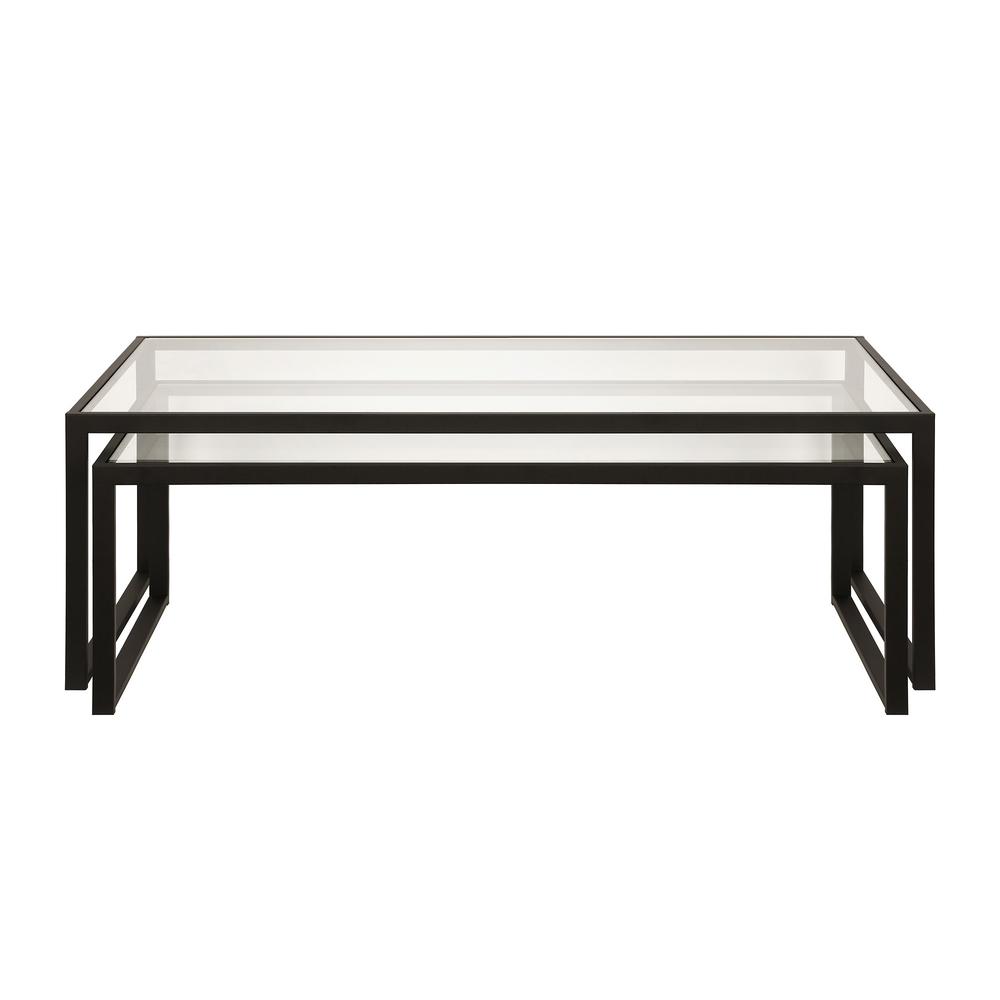 Set of Two 46" Black Glass And Steel Nested Coffee Tables. Picture 3