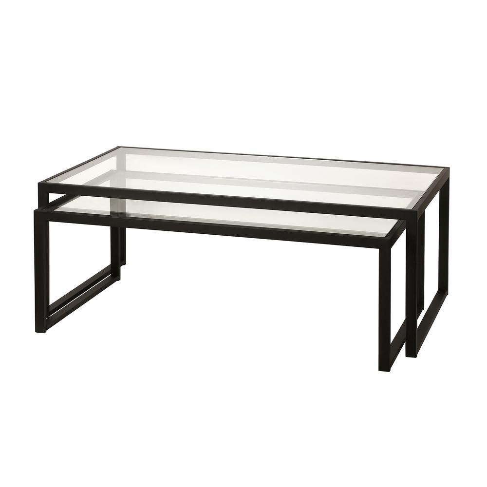 Set of Two 46" Black Glass And Steel Nested Coffee Tables. Picture 4