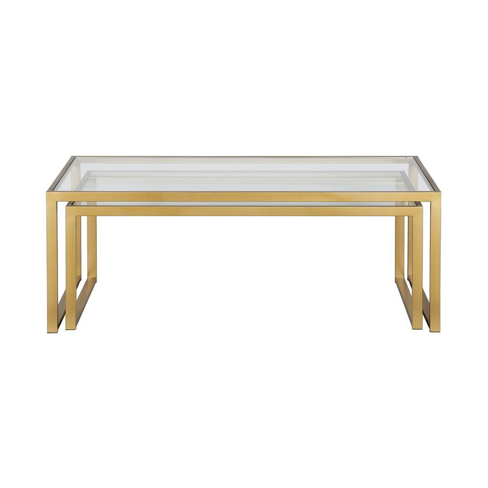 Set of Two 46" Gold Glass And Steel Nested Coffee Tables. Picture 3