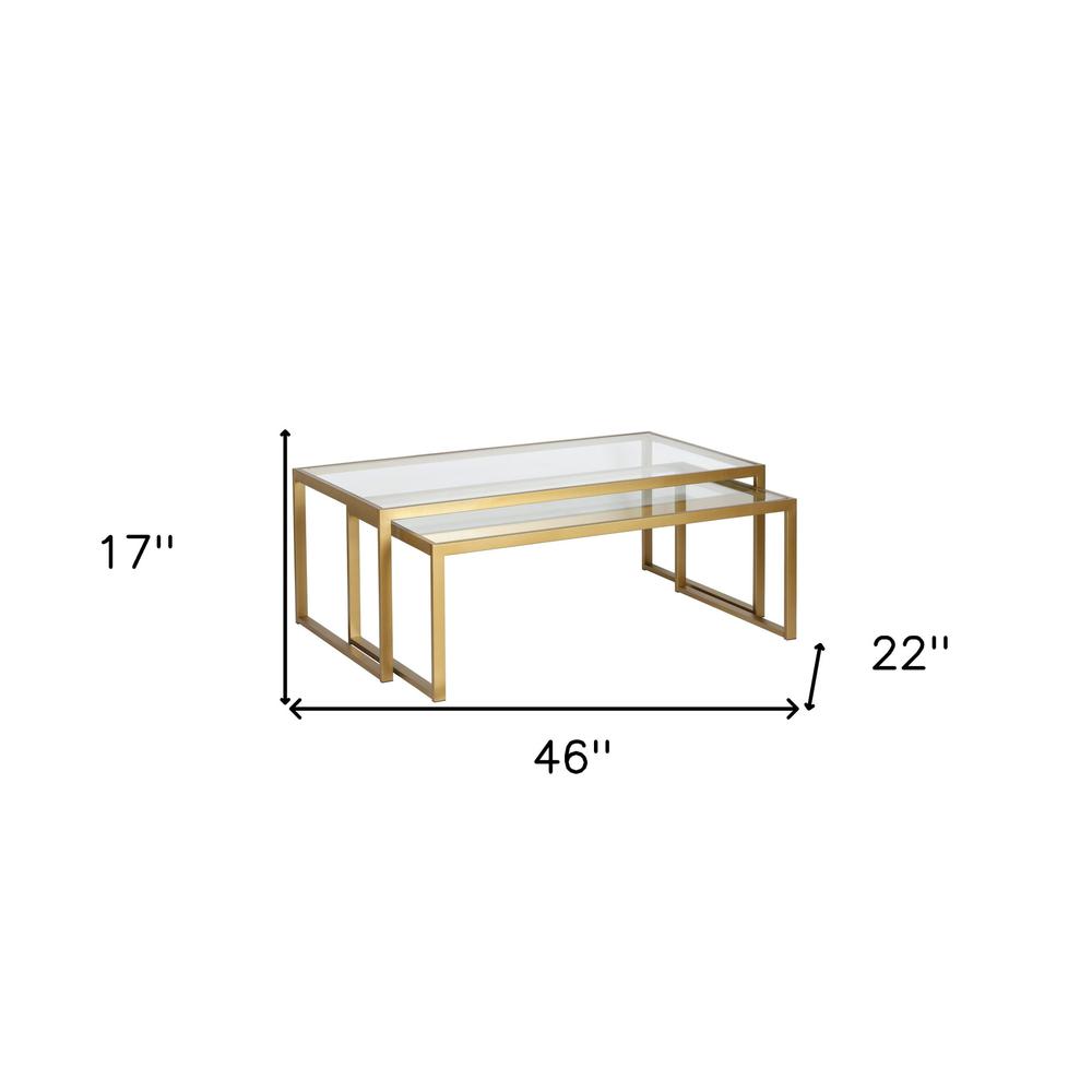 Set of Two 46" Gold Glass And Steel Nested Coffee Tables. Picture 9
