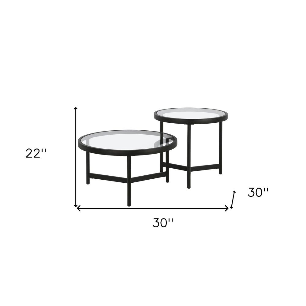 Set of Two 30" Black Glass And Steel Round Nested Coffee Tables. Picture 7