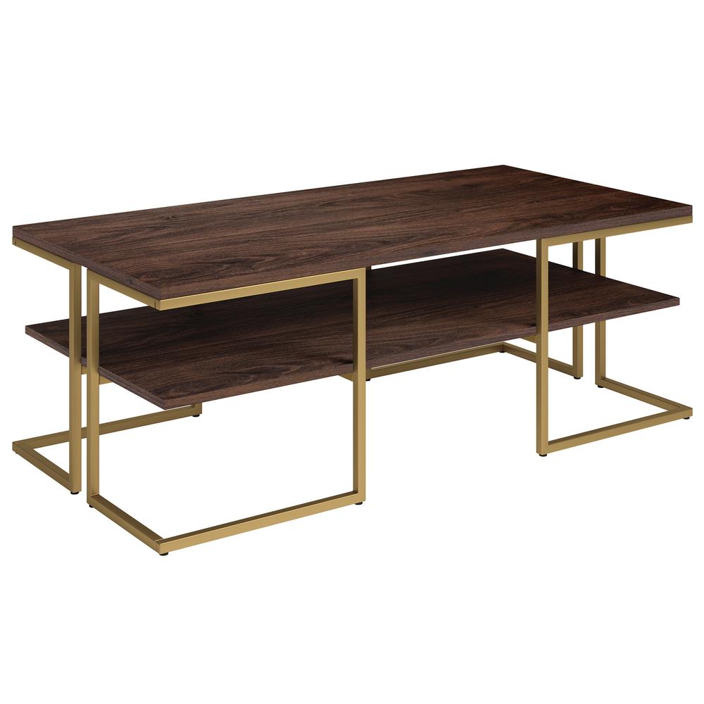 45" Gold Steel Coffee Table With Shelf. Picture 1