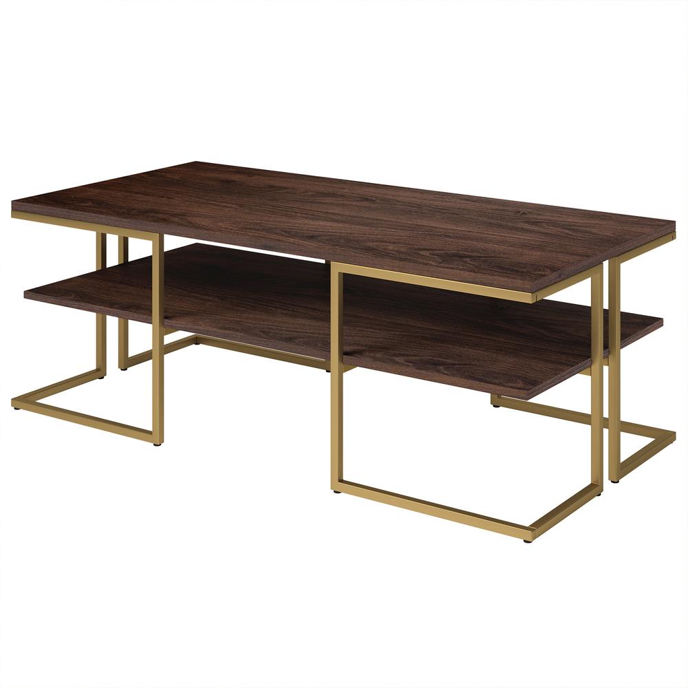 45" Gold Steel Coffee Table With Shelf. Picture 4