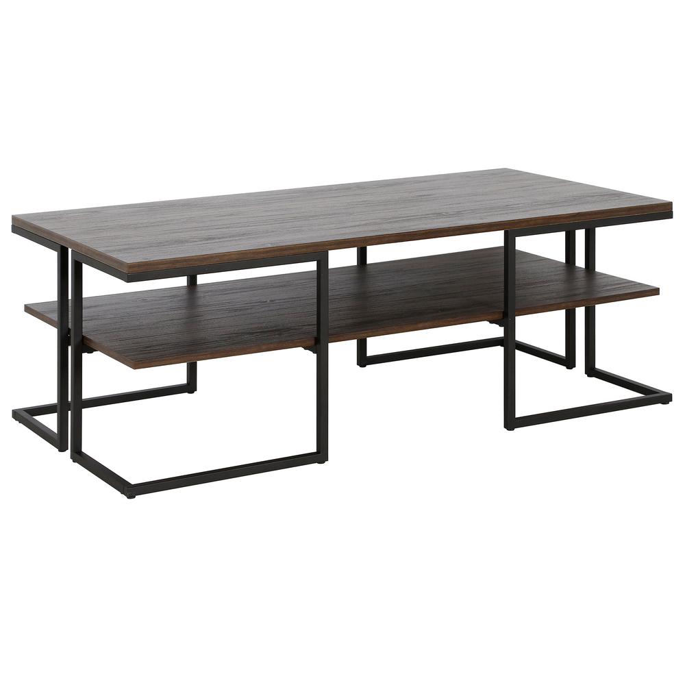 45" Black Steel Coffee Table With Shelf. Picture 1