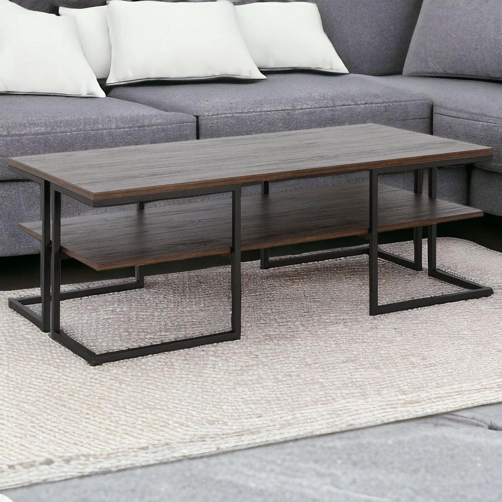 45" Black Steel Coffee Table With Shelf. Picture 2