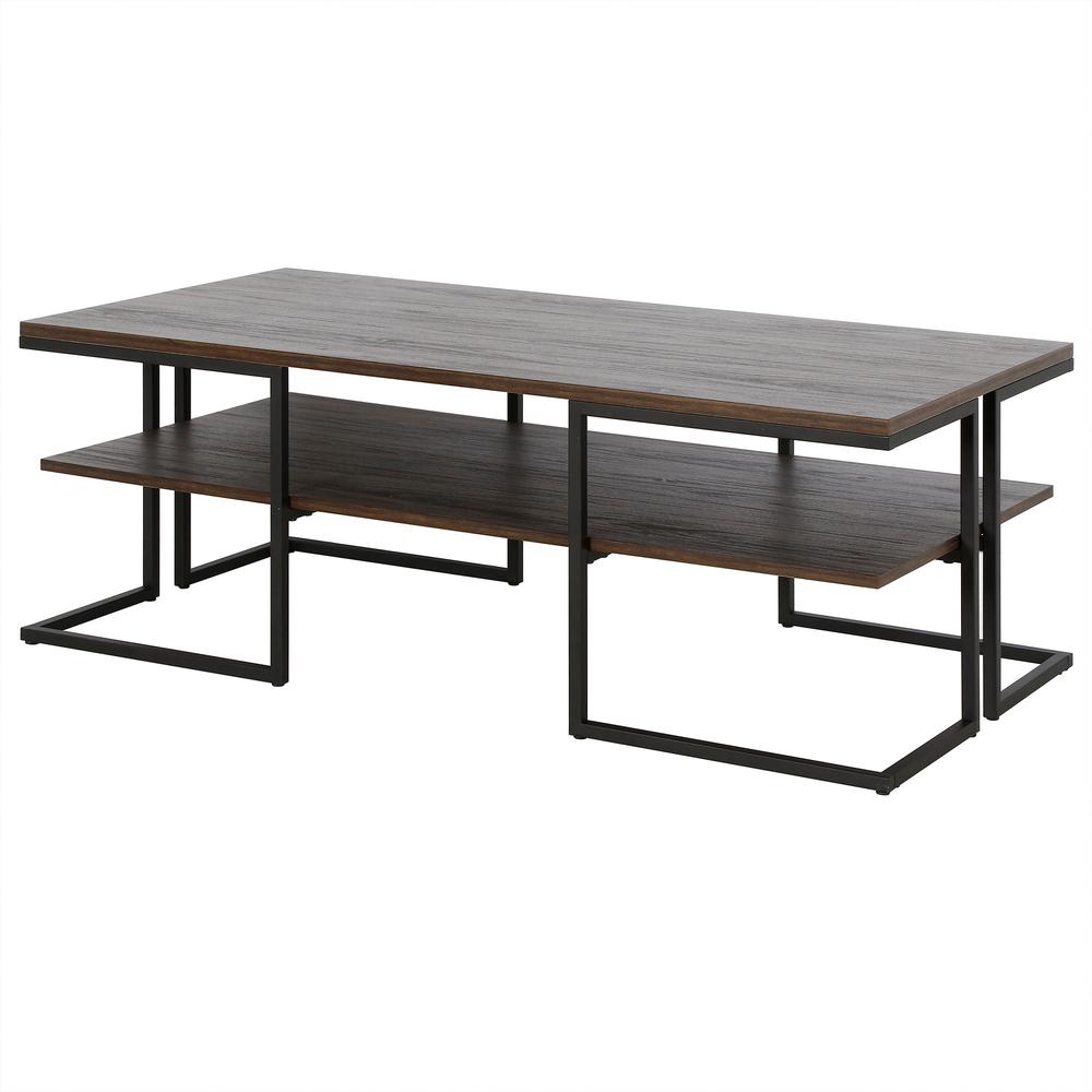 45" Black Steel Coffee Table With Shelf. Picture 4