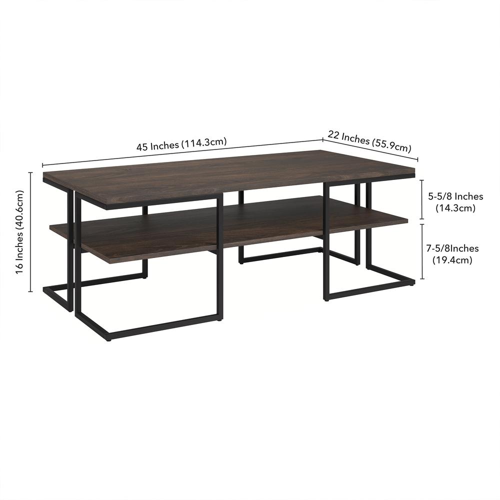 45" Black Steel Coffee Table With Shelf. Picture 8