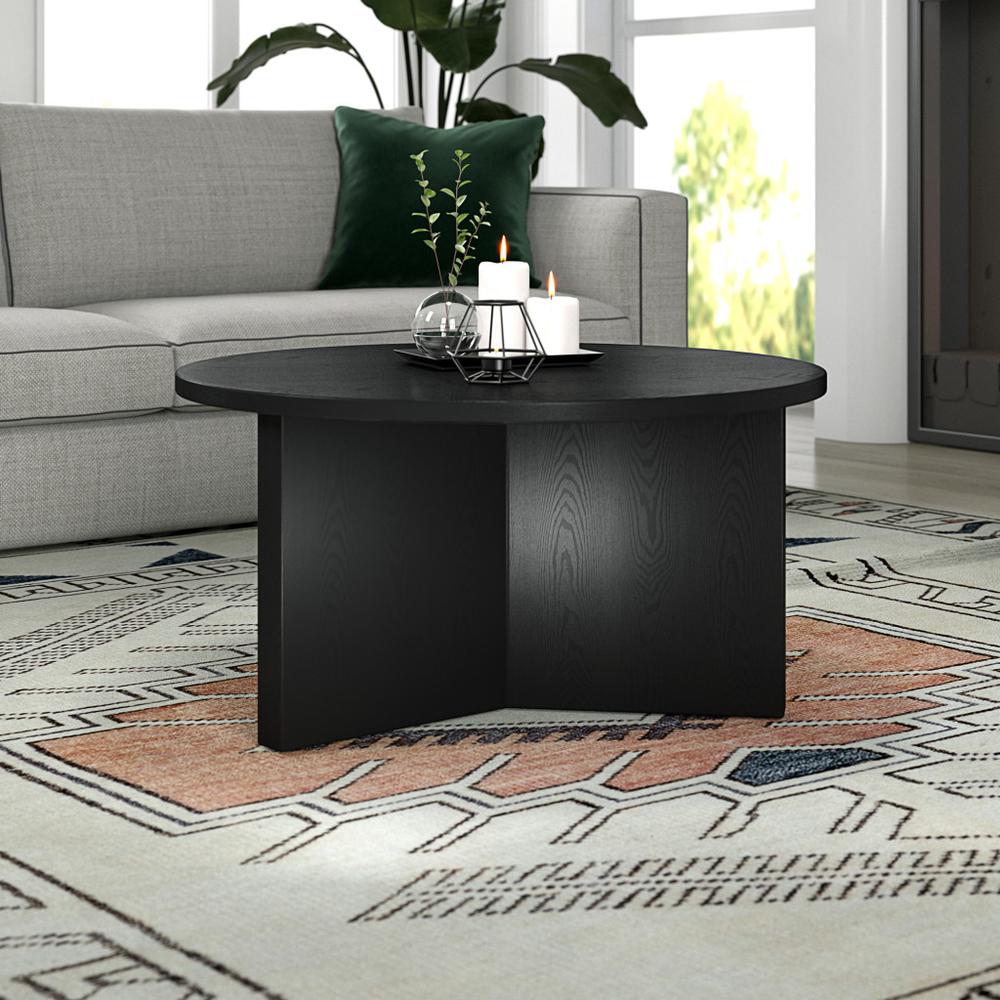 32" Black Round Coffee Table. Picture 4