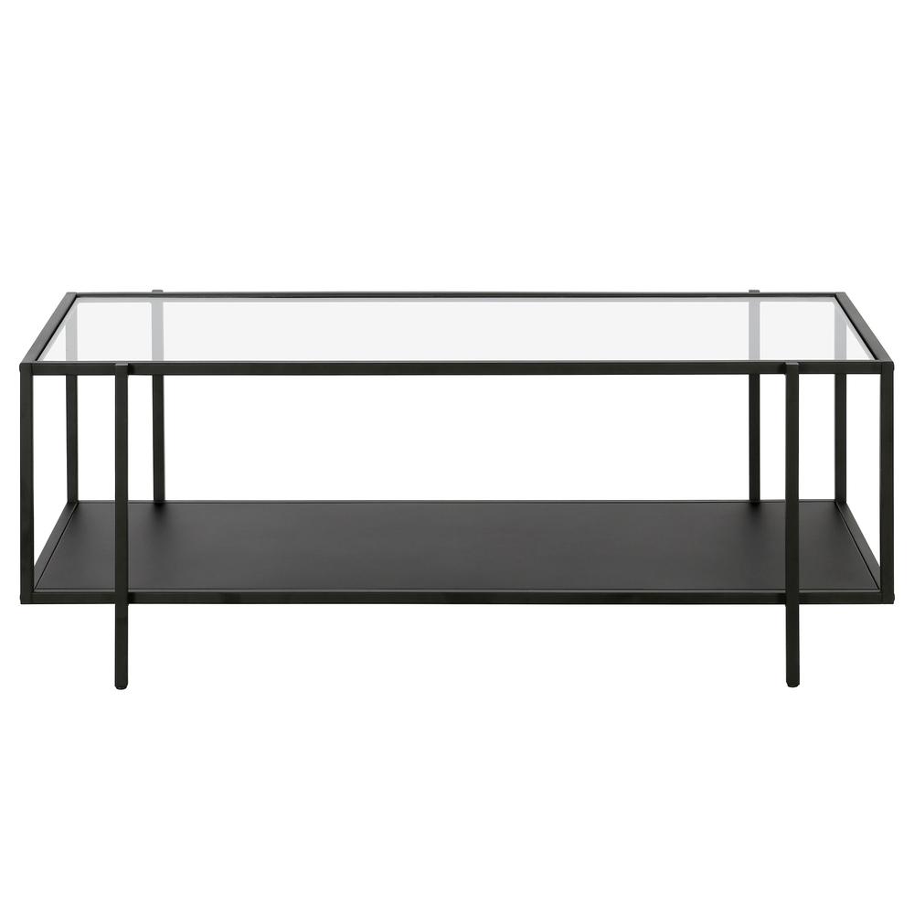 45" Clear And Black Glass And Steel Coffee Table With Shelf. Picture 3