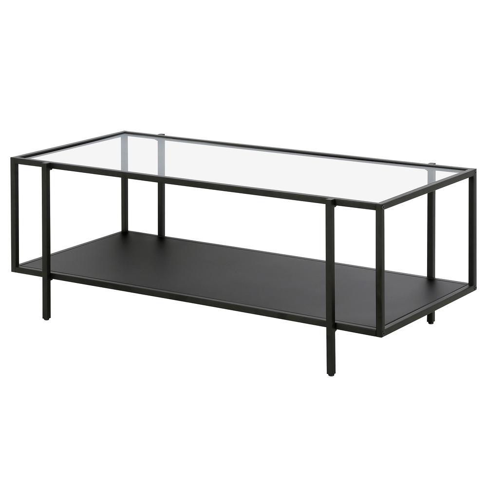 45" Clear And Black Glass And Steel Coffee Table With Shelf. Picture 4