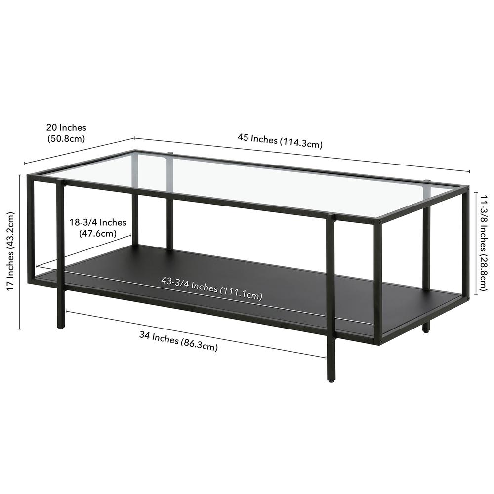 45" Clear And Black Glass And Steel Coffee Table With Shelf. Picture 8