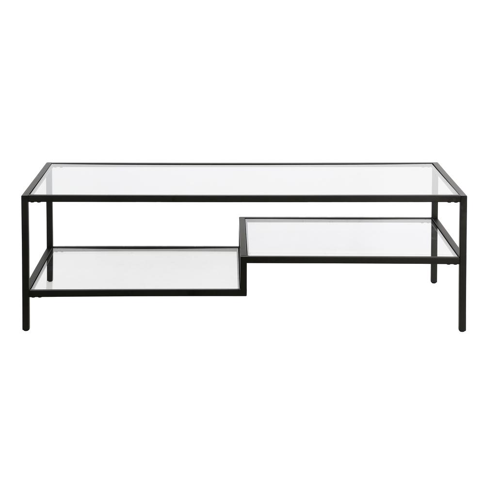54" Black Glass And Steel Coffee Table With Two Shelves. Picture 3