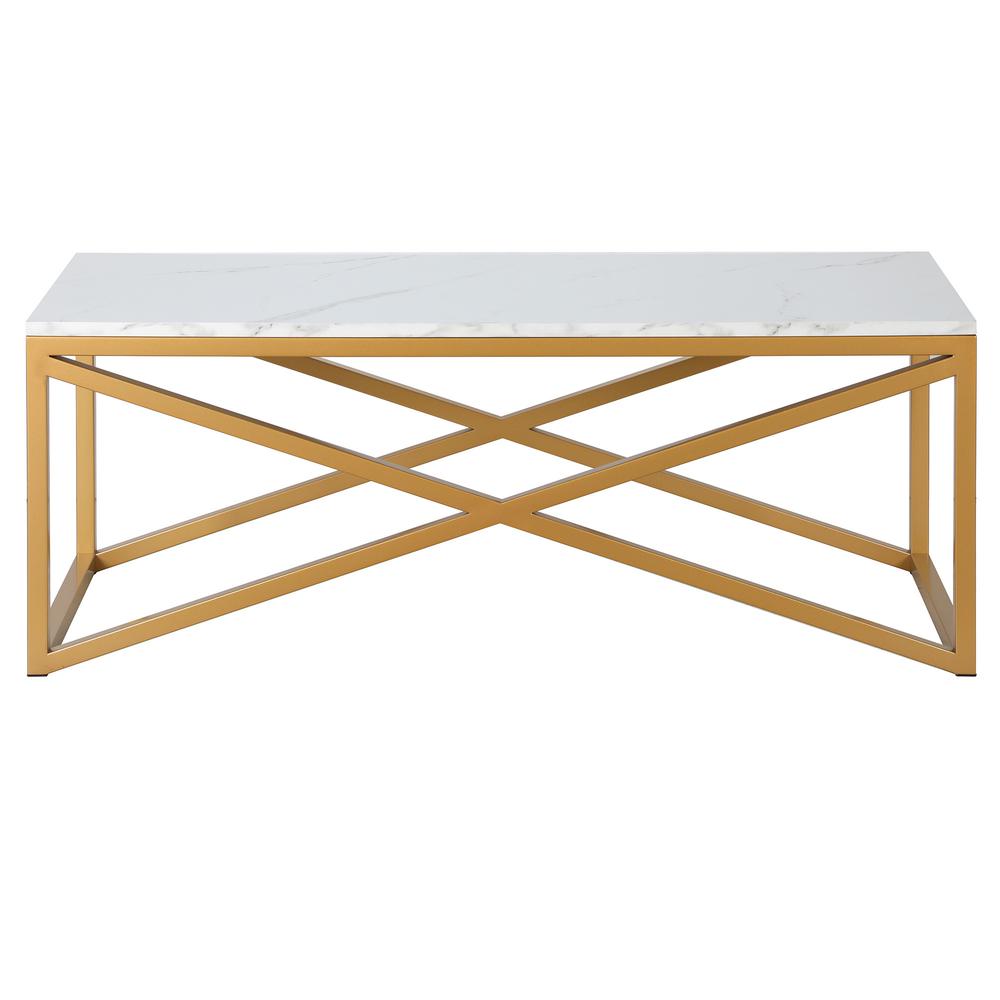 46" Gold Faux Marble And Steel Coffee Table. Picture 2