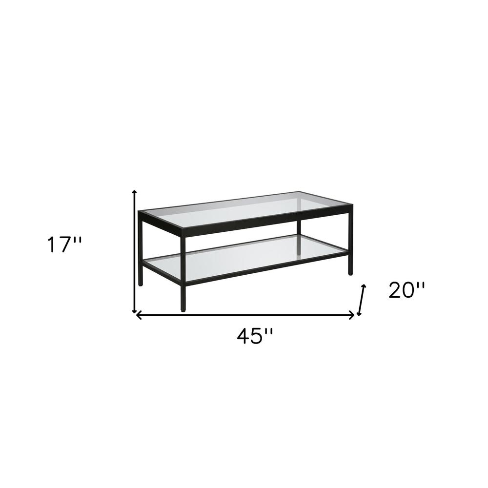 45" Black Glass And Steel Coffee Table With Shelf. Picture 7