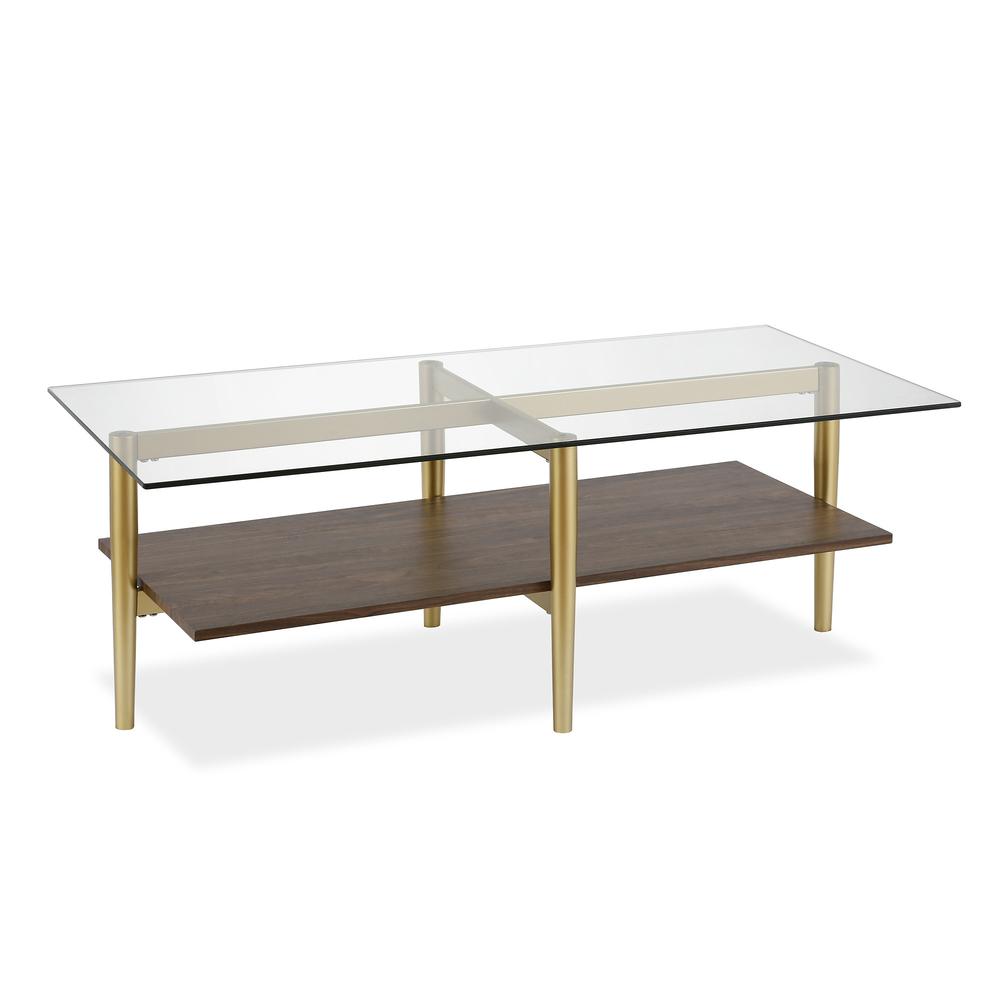 47" Gold Glass And Steel Coffee Table With Shelf. Picture 1