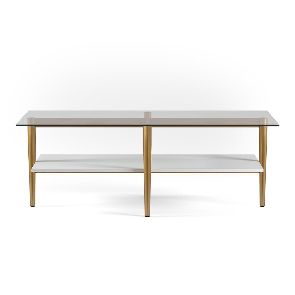 47" Gold Glass And Steel Coffee Table With Shelf. Picture 4