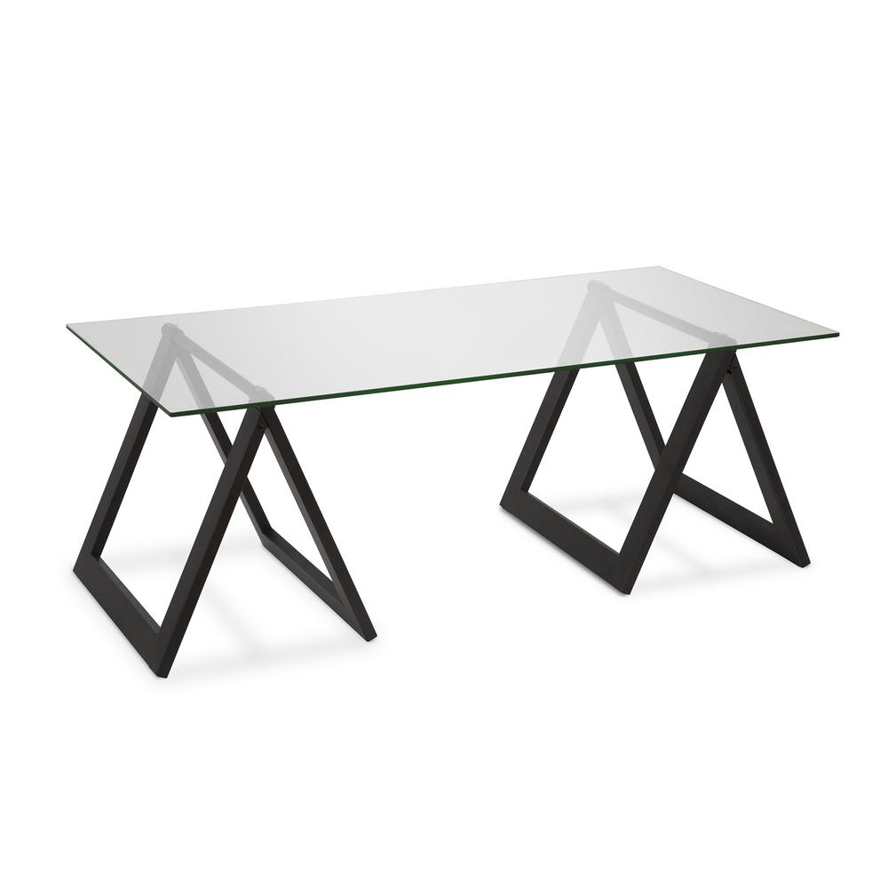 46" Black Glass And Steel Coffee Table. Picture 1
