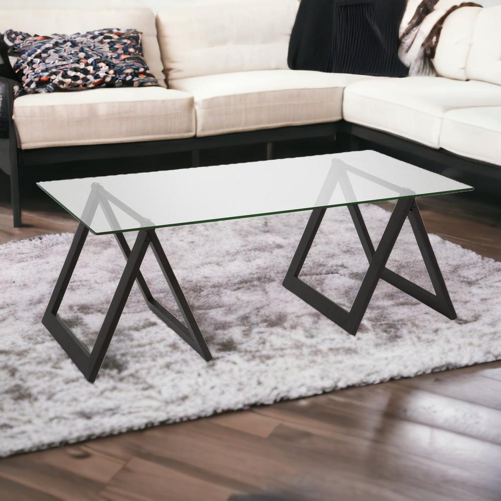 46" Black Glass And Steel Coffee Table. Picture 2