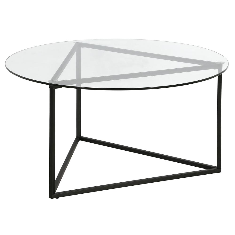 35" Black Glass And Steel Round Coffee Table. Picture 4