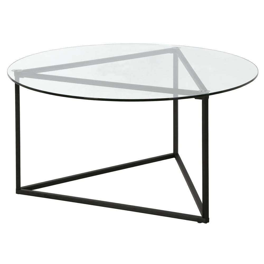 35" Black Glass And Steel Round Coffee Table. Picture 5