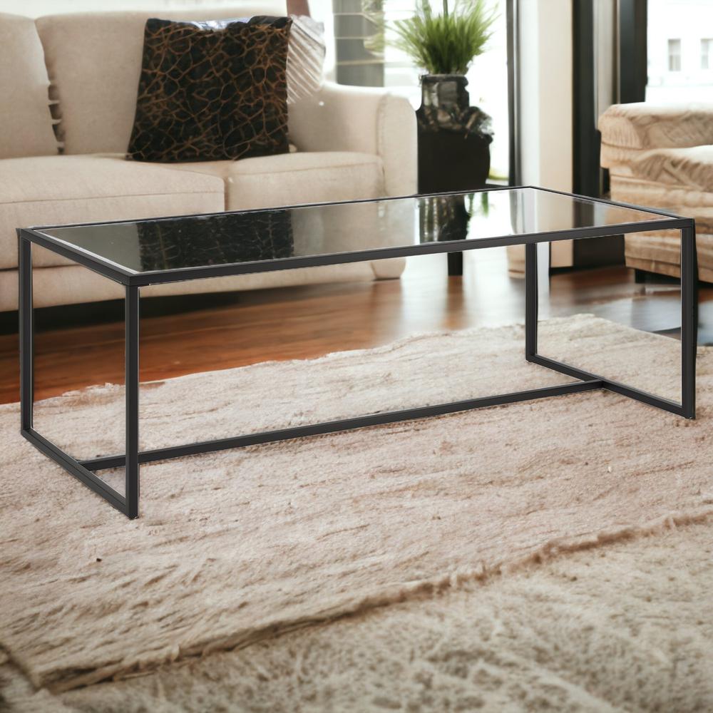 47" Black Glass And Steel Coffee Table. Picture 2