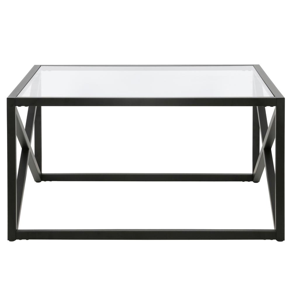 32" Black Glass And Steel Square Coffee Table. Picture 2