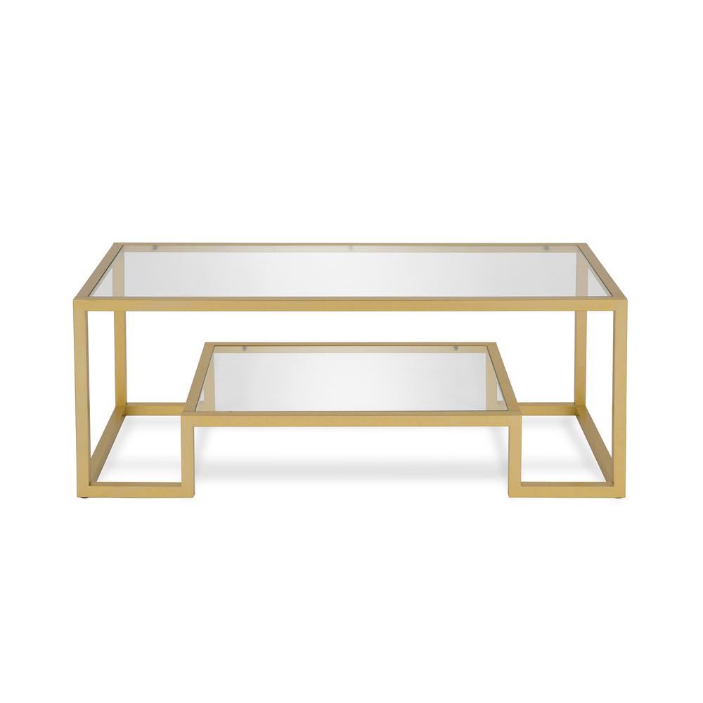 45" Gold Glass And Steel Coffee Table With Shelf. Picture 3