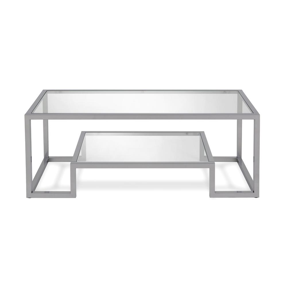 45" Silver Glass And Steel Coffee Table With Shelf. Picture 2