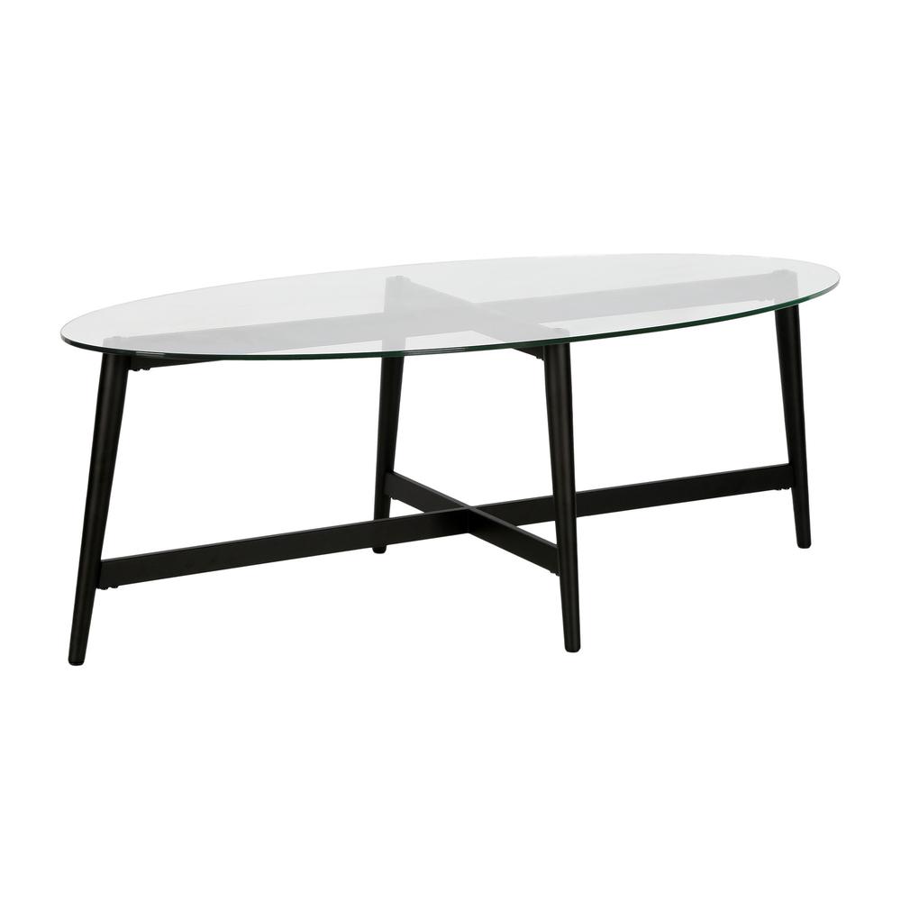 50" Clear And Black Glass And Steel Oval Coffee Table. Picture 2