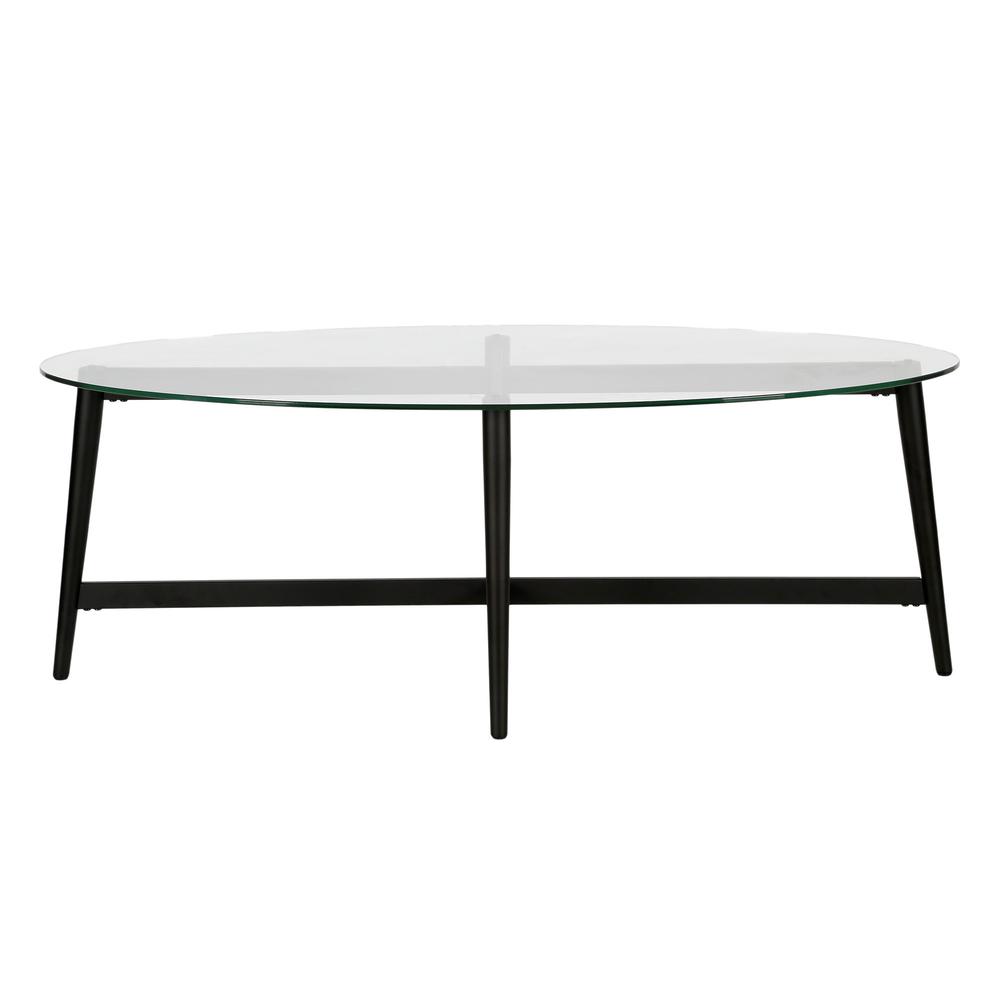 50" Clear And Black Glass And Steel Oval Coffee Table. Picture 1