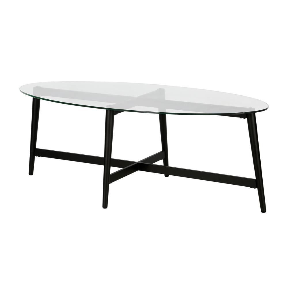 50" Clear And Black Glass And Steel Oval Coffee Table. Picture 3