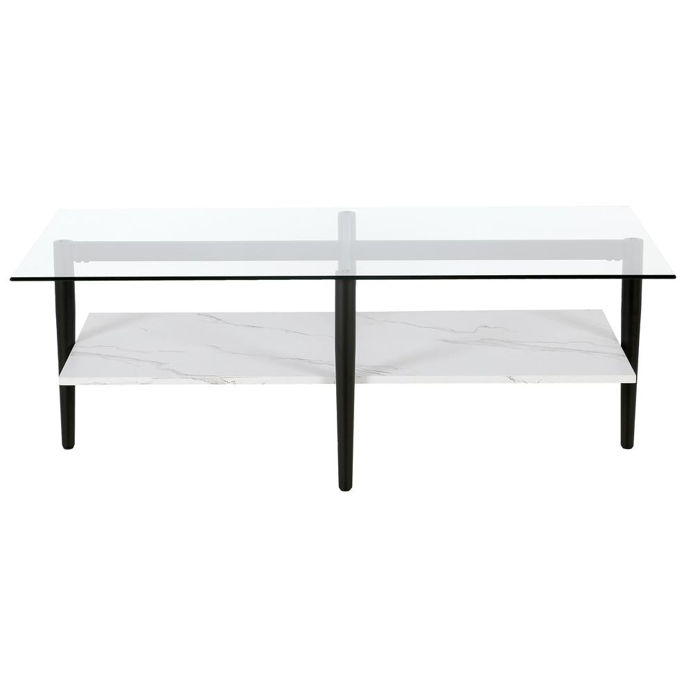 47" Black Glass And Steel Coffee Table With Shelf. Picture 2
