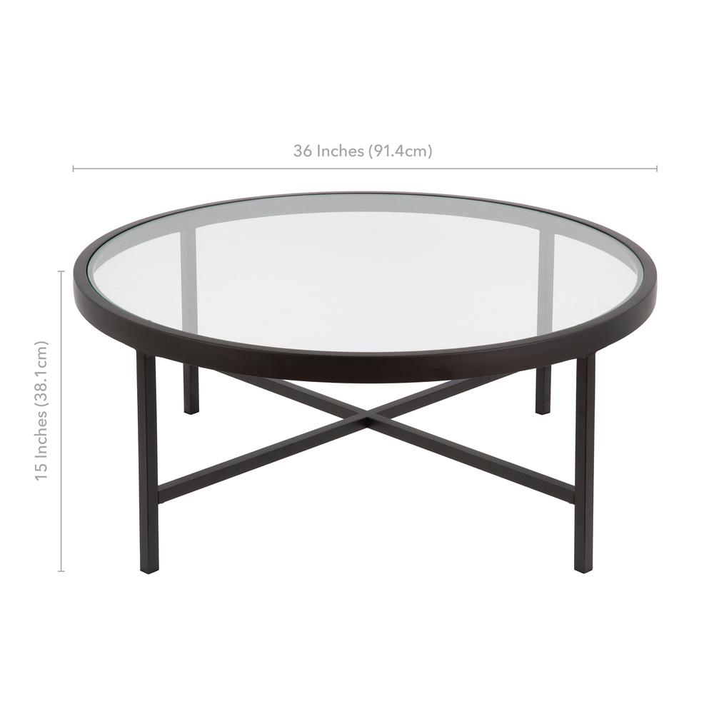 36" Black Glass And Steel Round Coffee Table. Picture 7