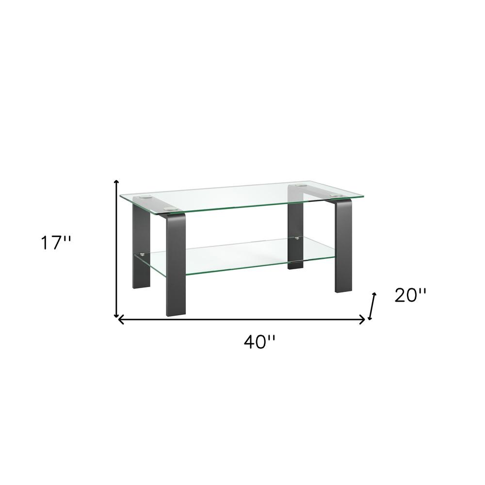 40" Gray Glass And Steel Coffee Table With Shelf. Picture 7