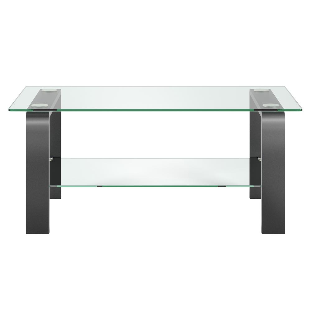 40" Gray Glass And Steel Coffee Table With Shelf. Picture 2