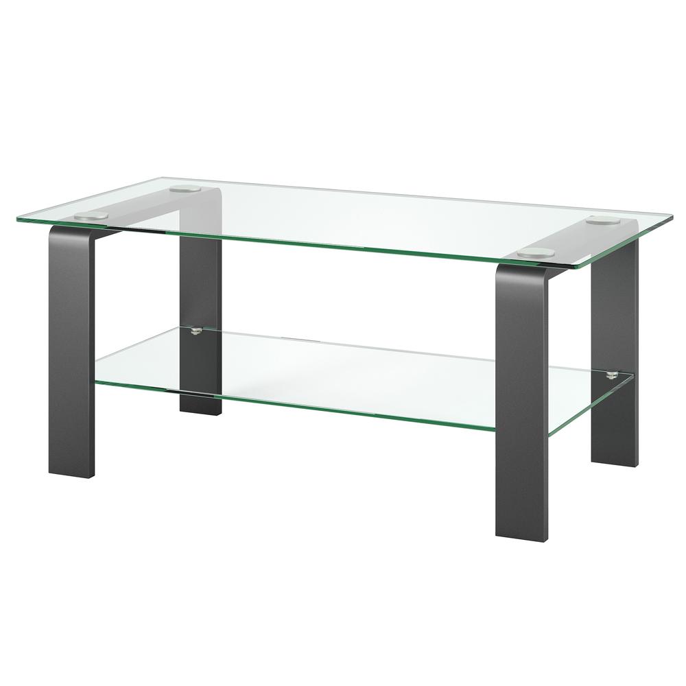 40" Gray Glass And Steel Coffee Table With Shelf. Picture 3
