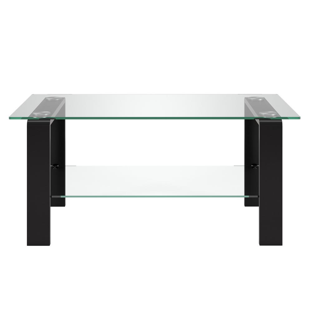 40" Black Glass And Steel Coffee Table With Shelf. Picture 3