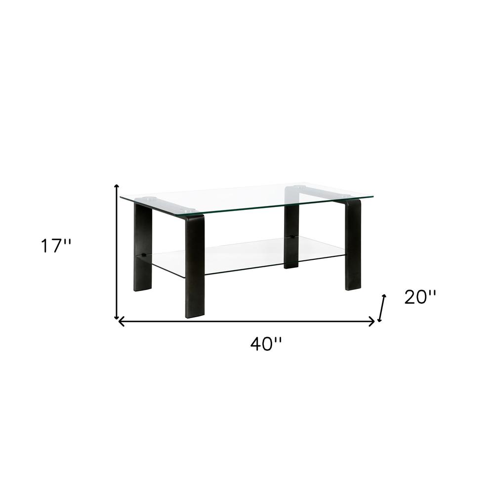 40" Black Glass And Steel Coffee Table With Shelf. Picture 8