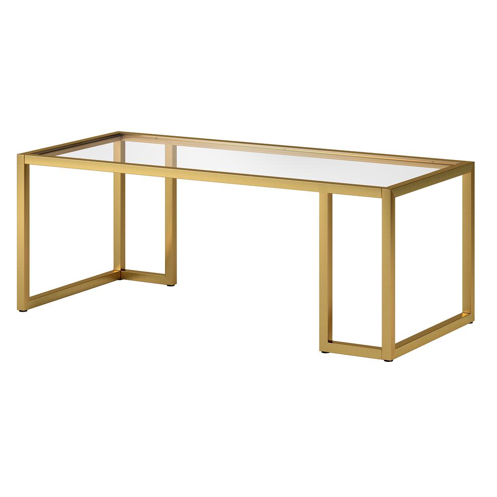 45" Gold Glass And Steel Coffee Table. Picture 3