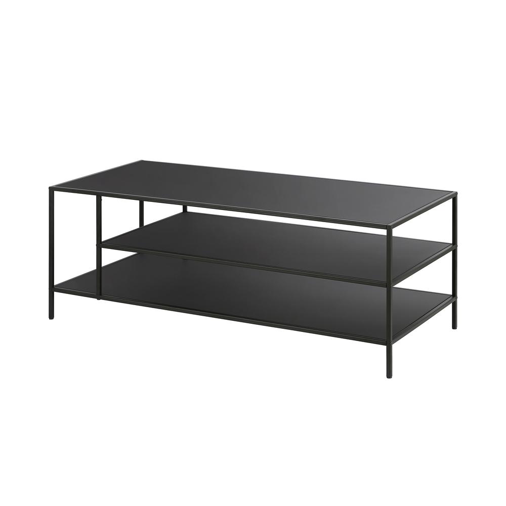46" Black Steel Coffee Table With Two Shelves. Picture 1
