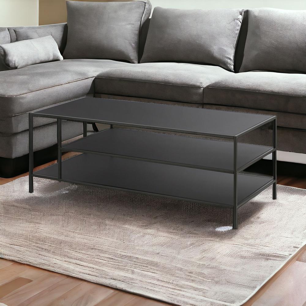 46" Black Steel Coffee Table With Two Shelves. Picture 2