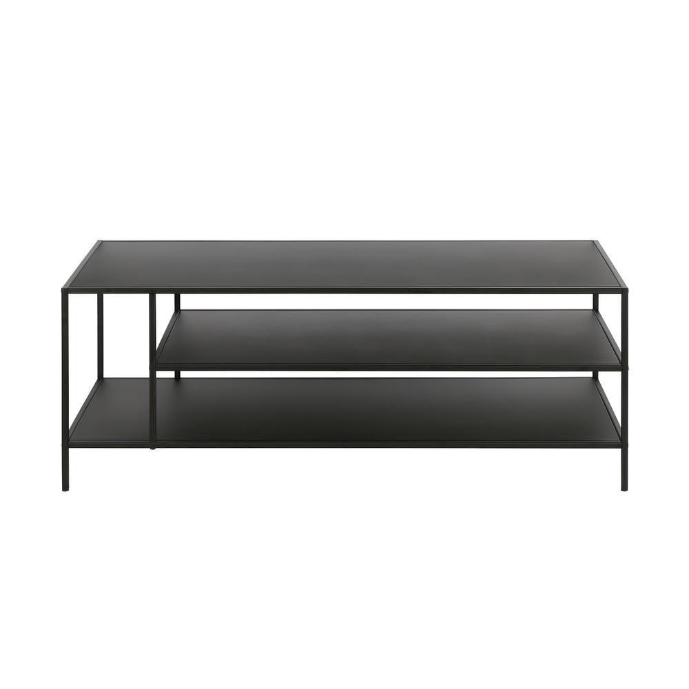 46" Black Steel Coffee Table With Two Shelves. Picture 3