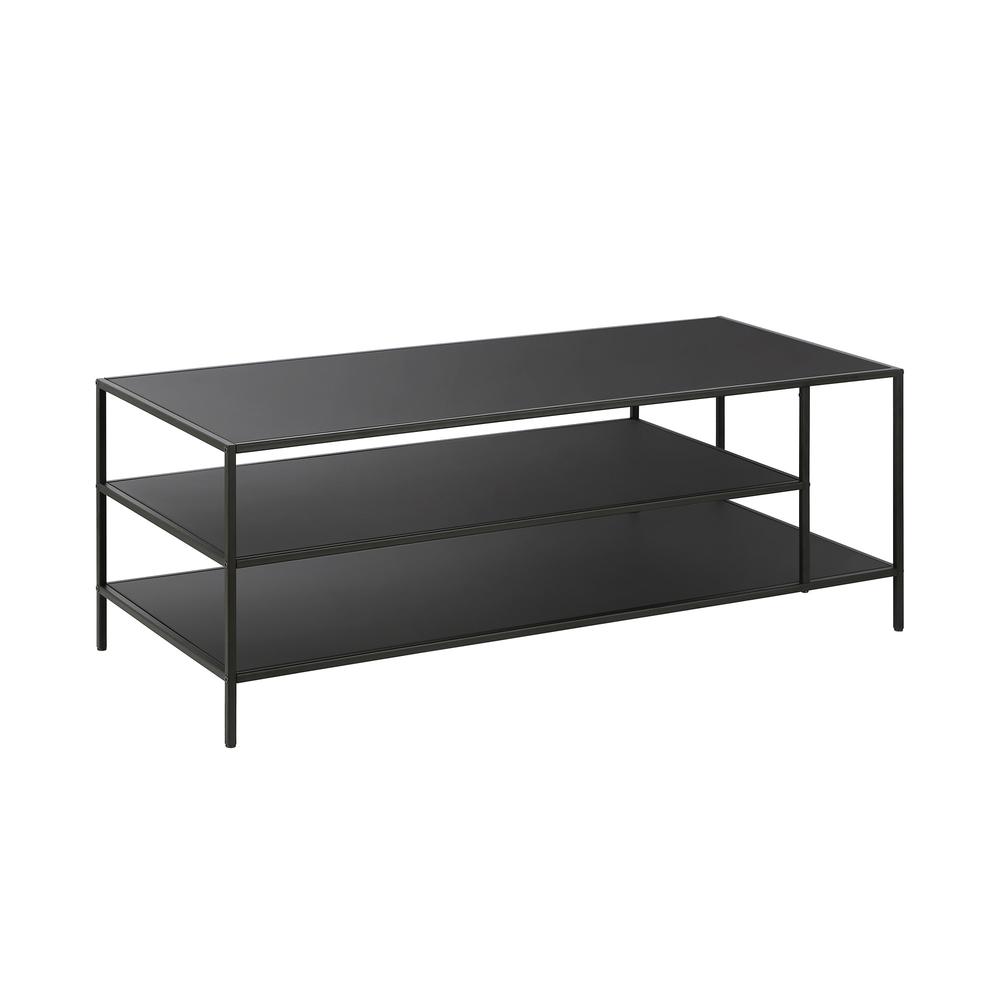 46" Black Steel Coffee Table With Two Shelves. Picture 4