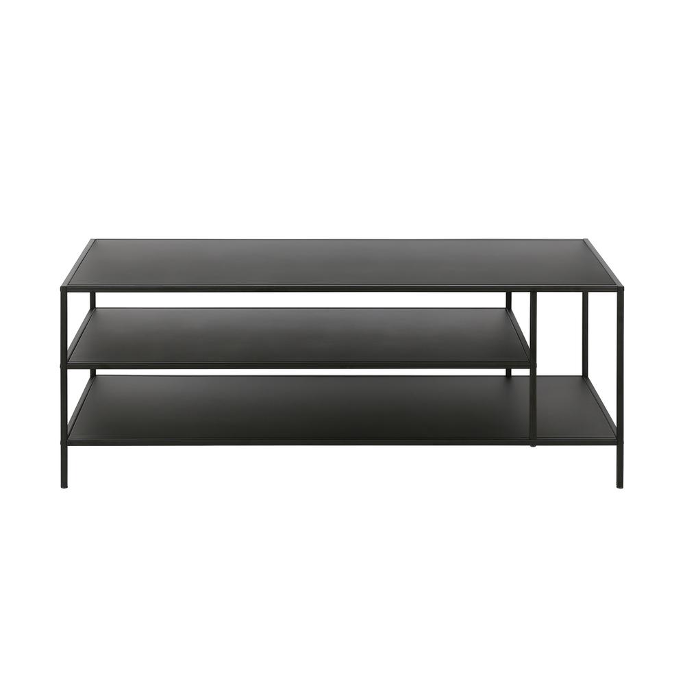 46" Black Steel Coffee Table With Two Shelves. Picture 5
